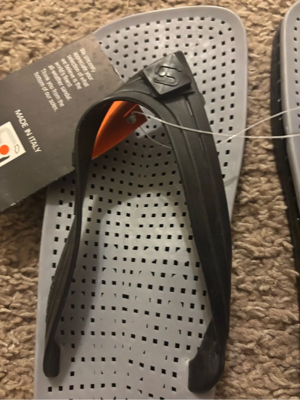 Sensi NWT Woman’s 8 Perforated Sandals Gray Soles Black Straps Made In Italy